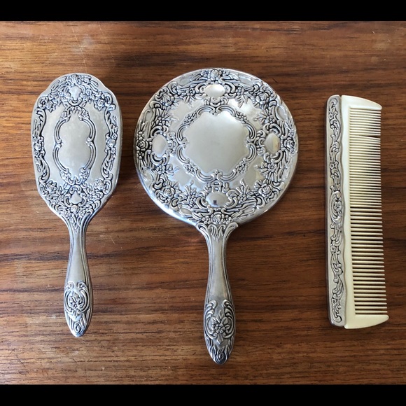 Other - Vintage silver plated mirror, comb and brush set